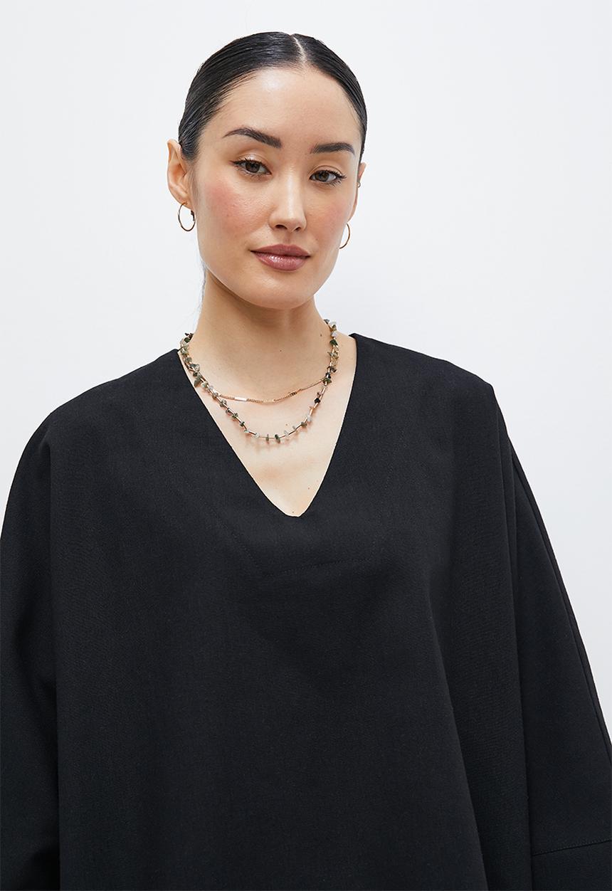edit - Linen wide sleeve shell - black