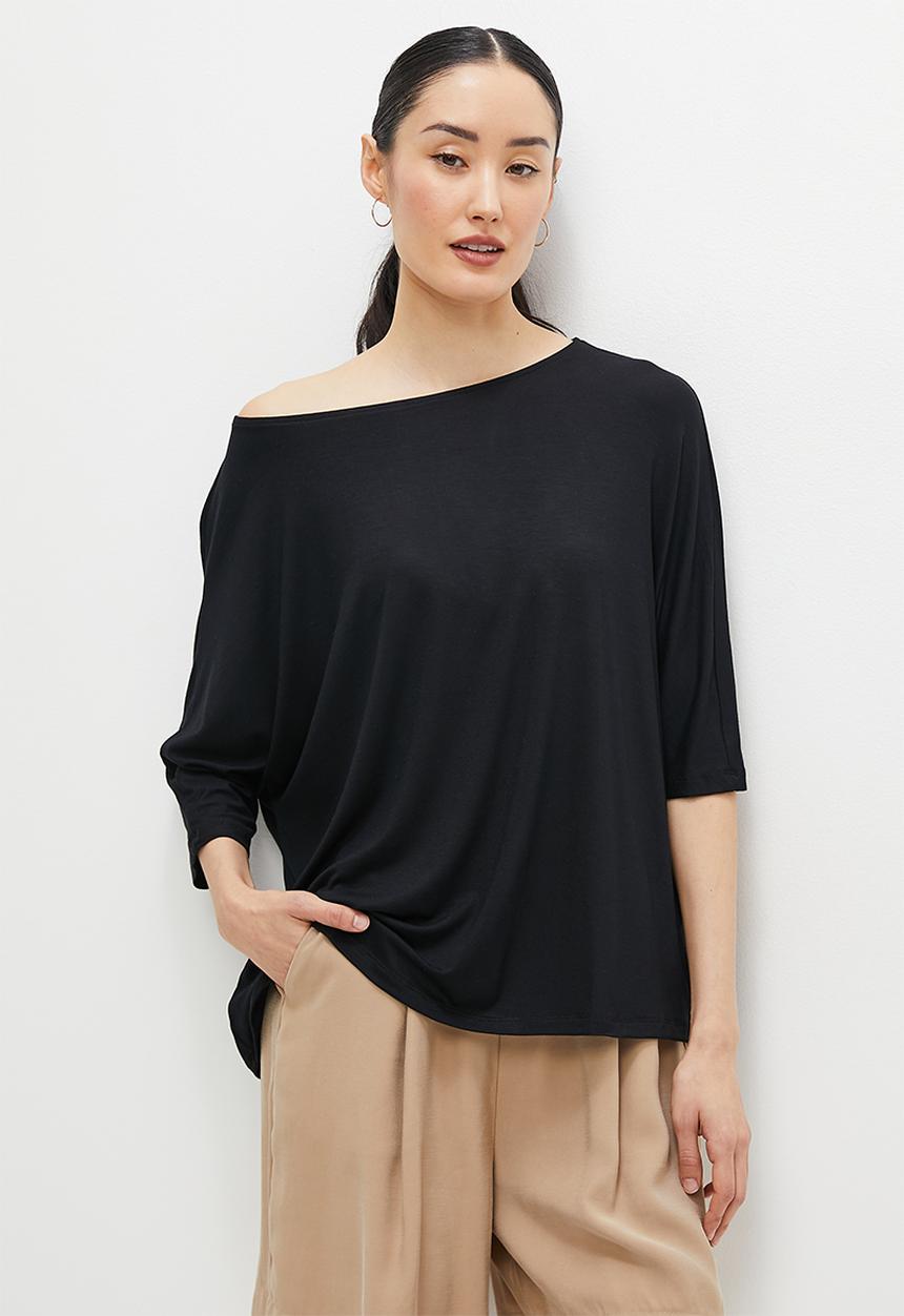 edit - One shoulder dolmain top - black