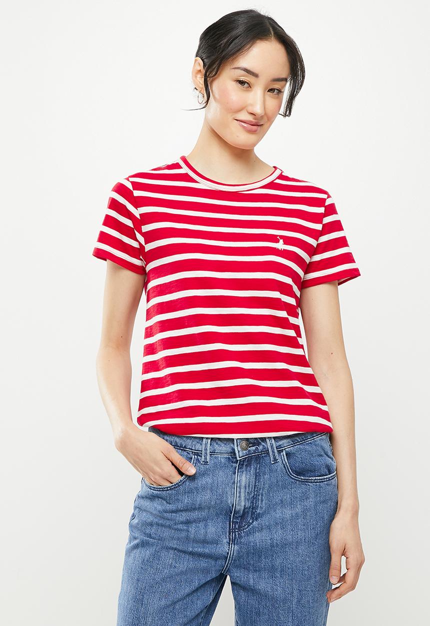 POLO - Jesse short sleeve relaxed slub stripe T-shirt- red