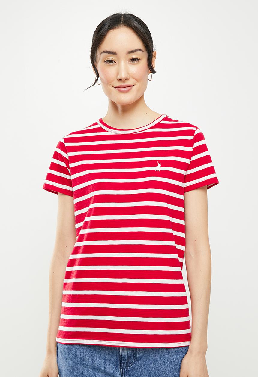 POLO - Jesse short sleeve relaxed slub stripe T-shirt- red