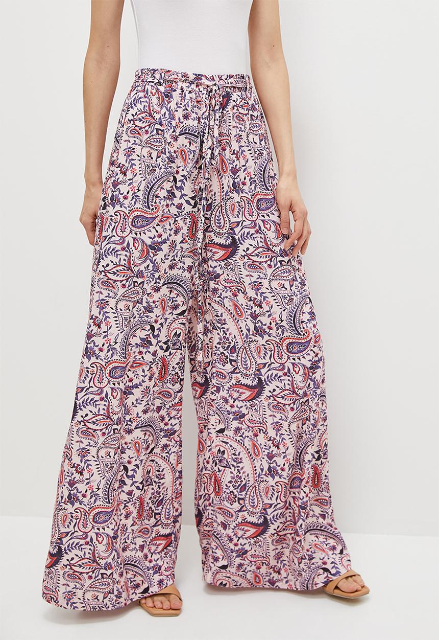 edit - Pull on tie belted wide leg pant - pretty paisley