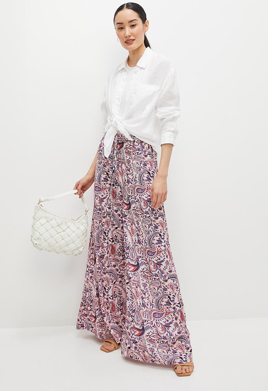 edit - Pull on tie belted wide leg pant - pretty paisley