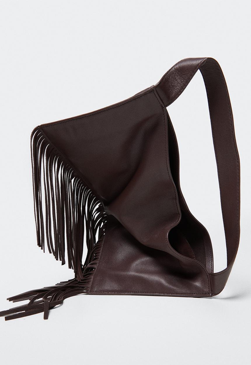 MANGO - Fringe leather bag - chocolate