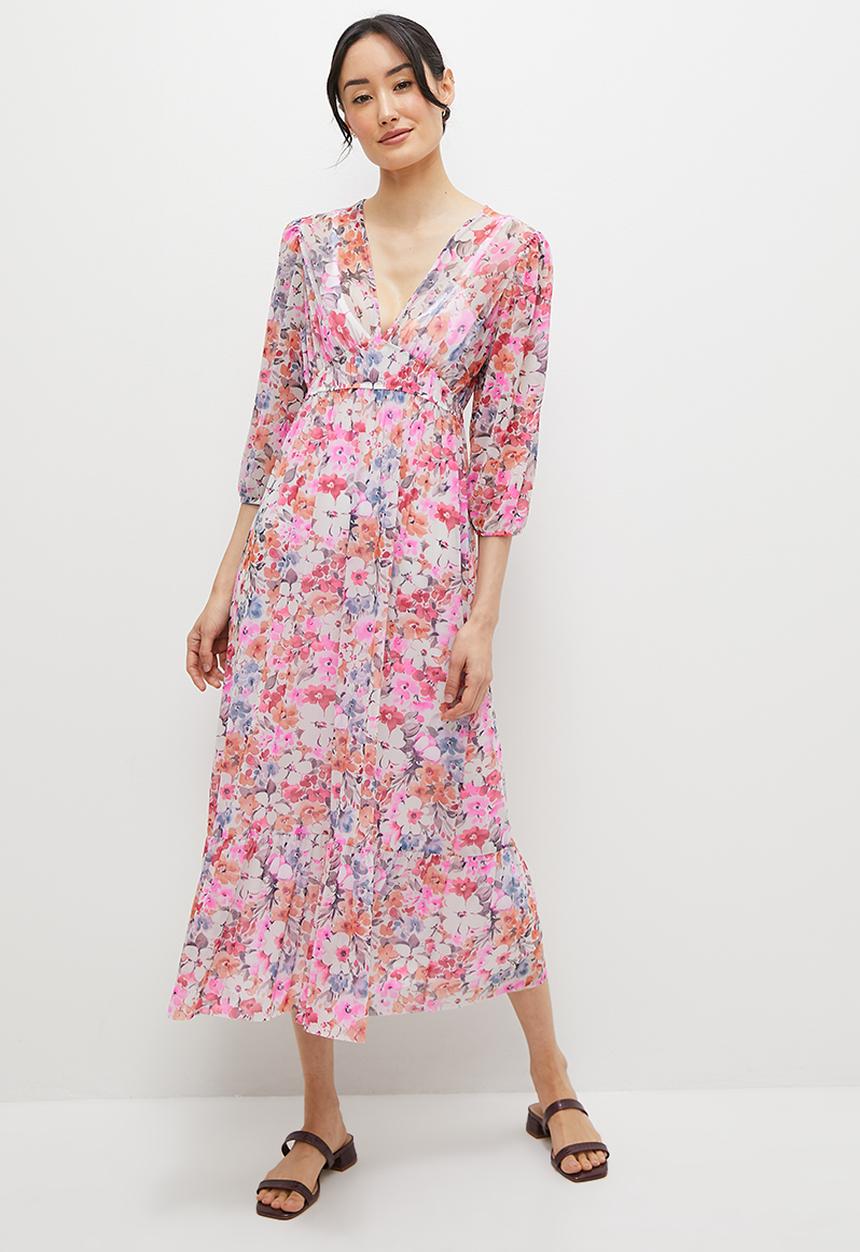 MILLA - Mesh empire midi dress - multi