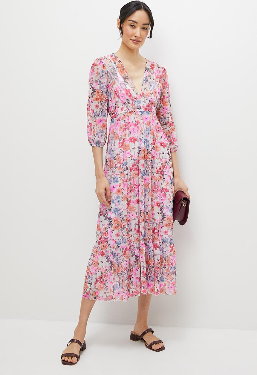 MILLA - Mesh empire midi dress - multi