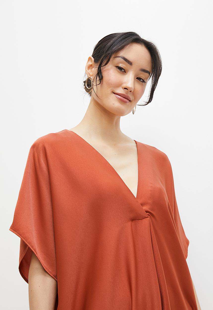 MILLA - Satin kaftan - baked clay