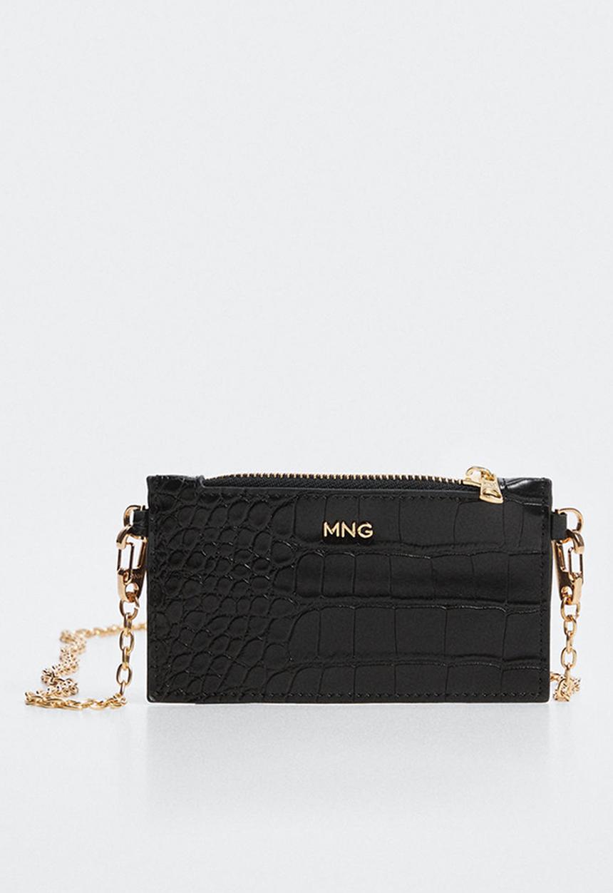 MANGO - Croc-effect cardholder with chain - black