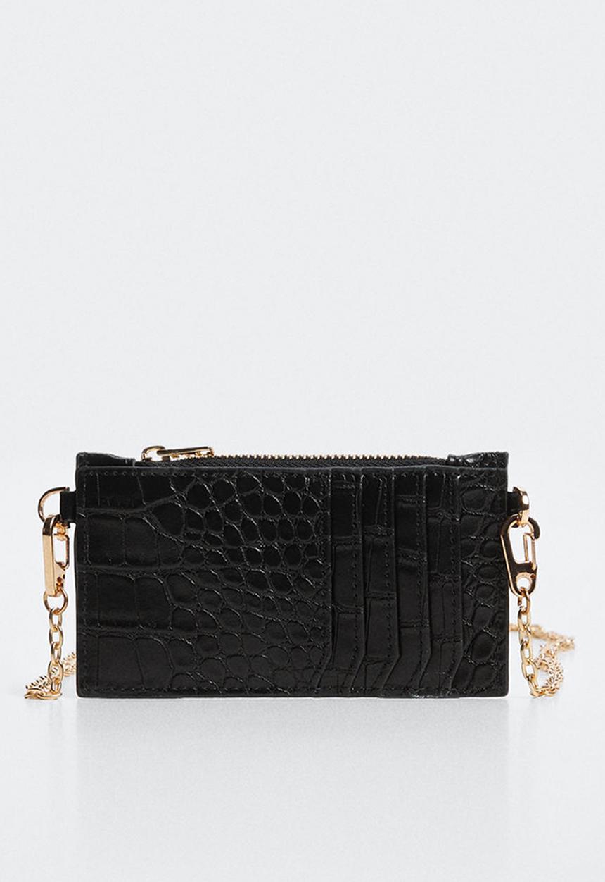 MANGO - Croc-effect cardholder with chain - black