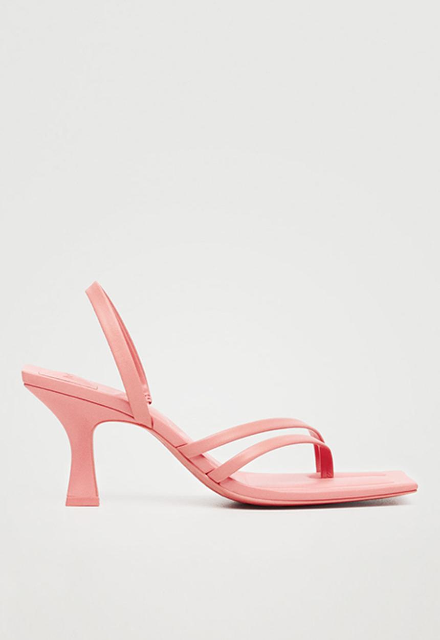 MANGO - Cora strappy heeled leather sandal - light pastel pink