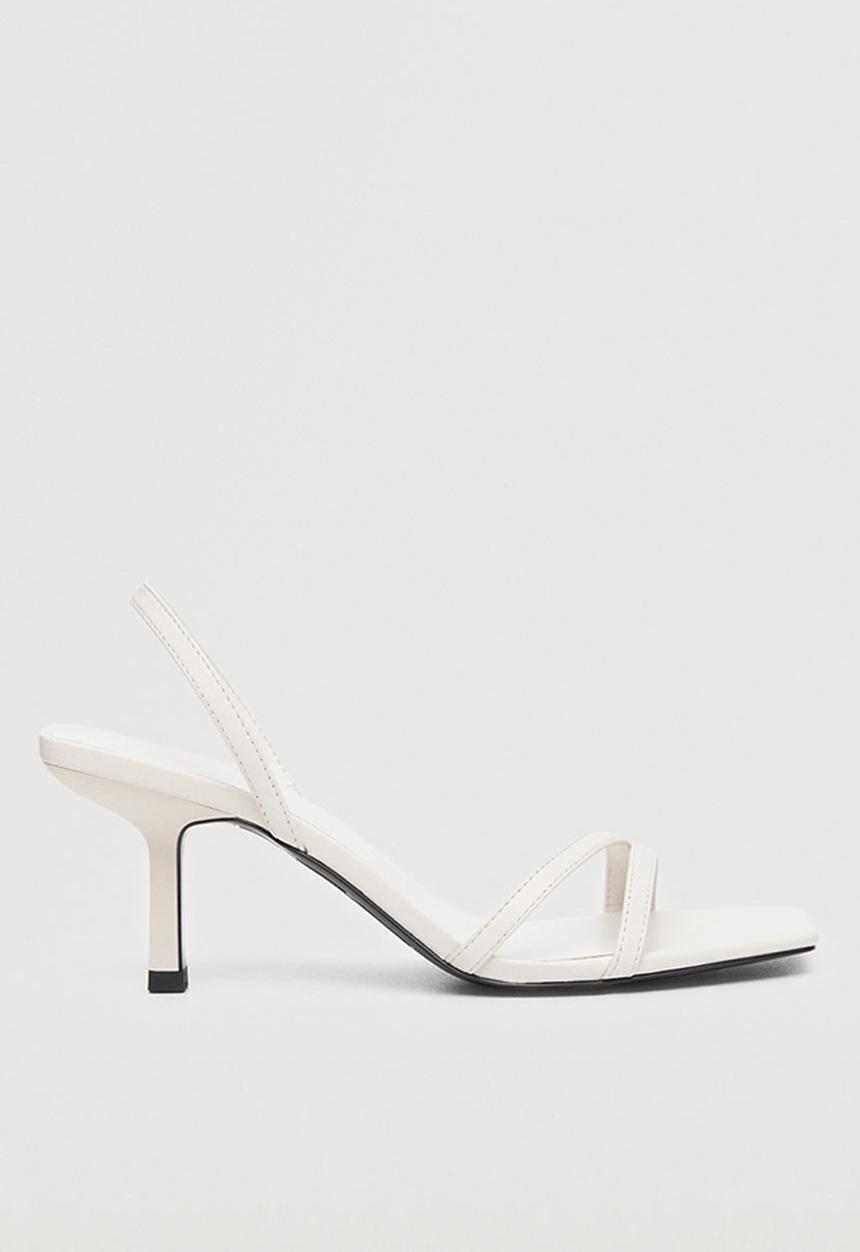 MANGO - Triangle strappy heeled leather sandal - white