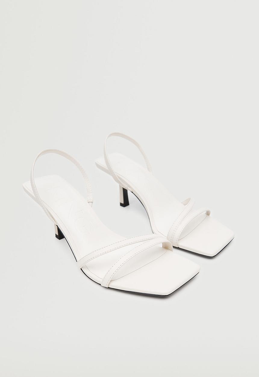 MANGO - Triangle strappy heeled leather sandal - white