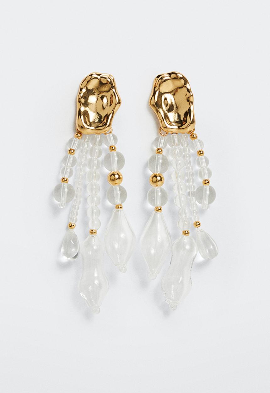 MANGO - Pendant crystals earrings - gold