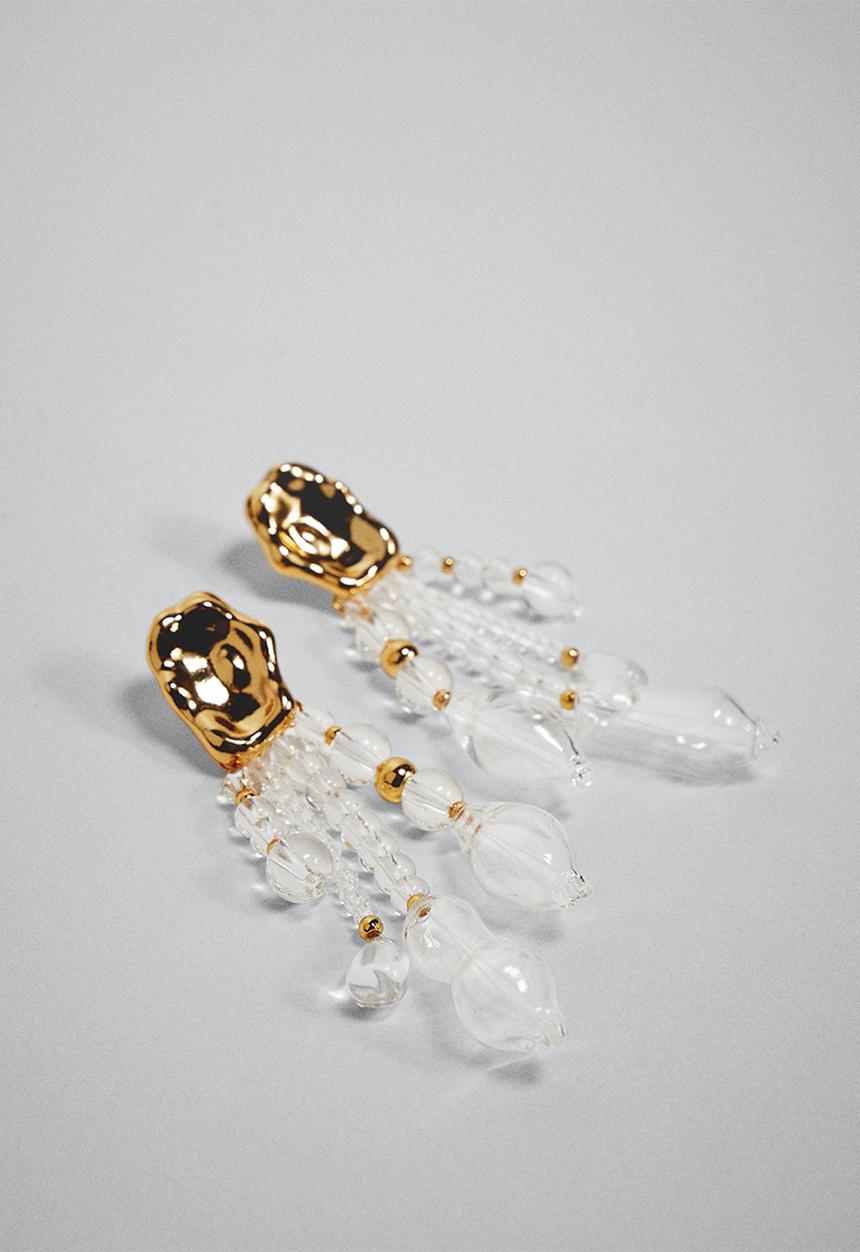 MANGO - Pendant crystals earrings - gold