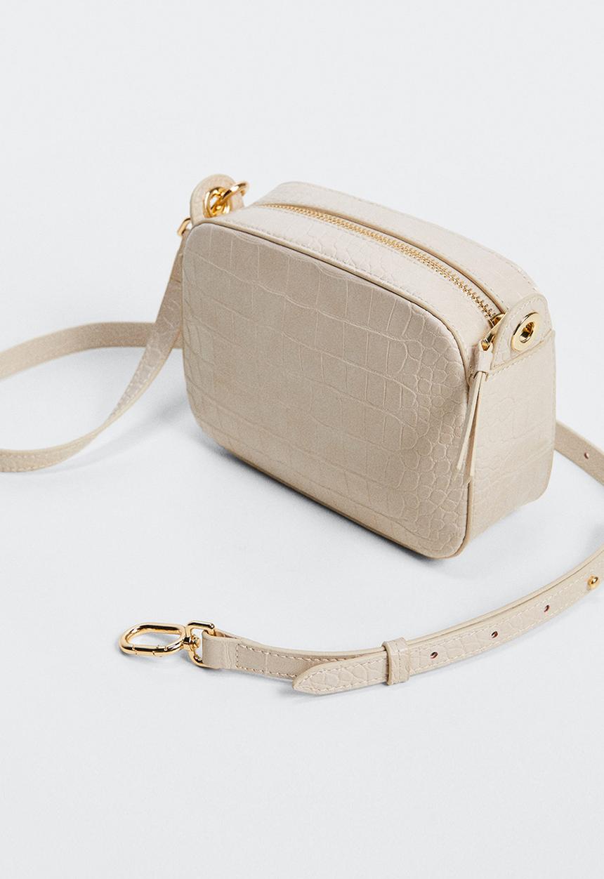 MANGO - Croc-effect cross body bag - light & pastel brown
