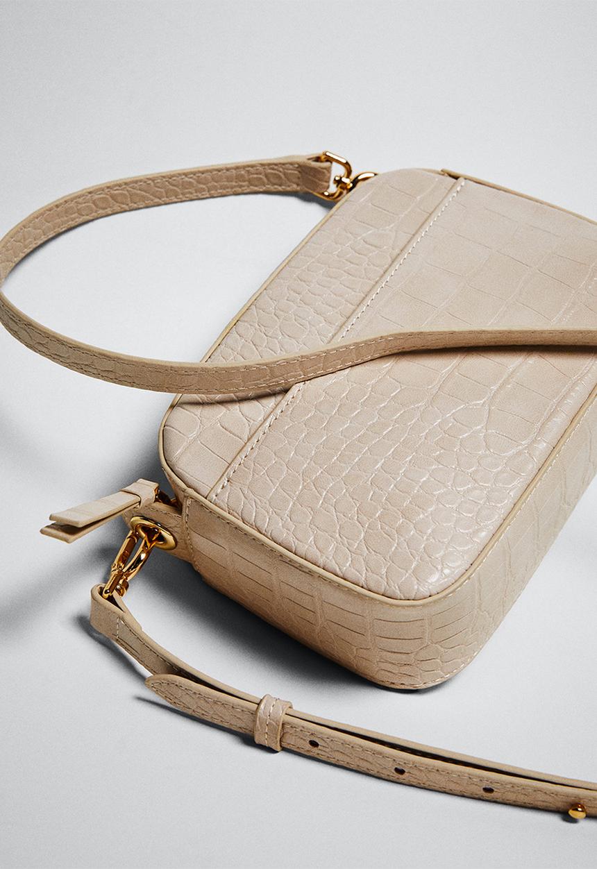MANGO - Croc-effect cross body bag - light & pastel brown