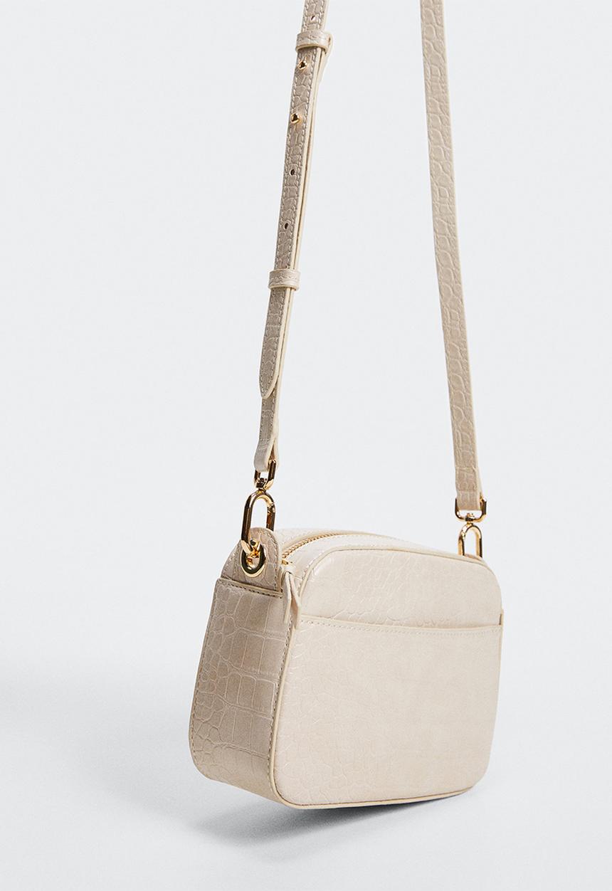 MANGO - Croc-effect cross body bag - light & pastel brown