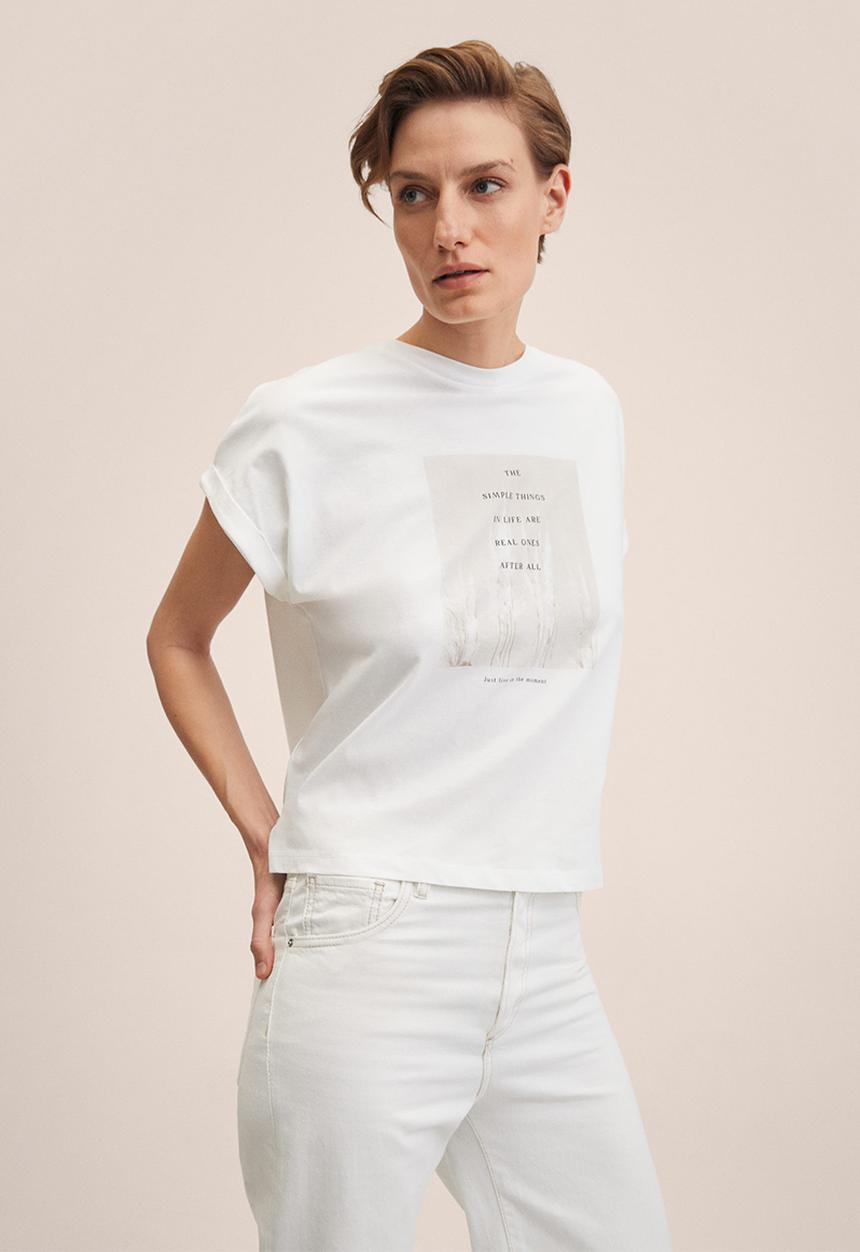 MANGO - T-shirt pstfold  -natural