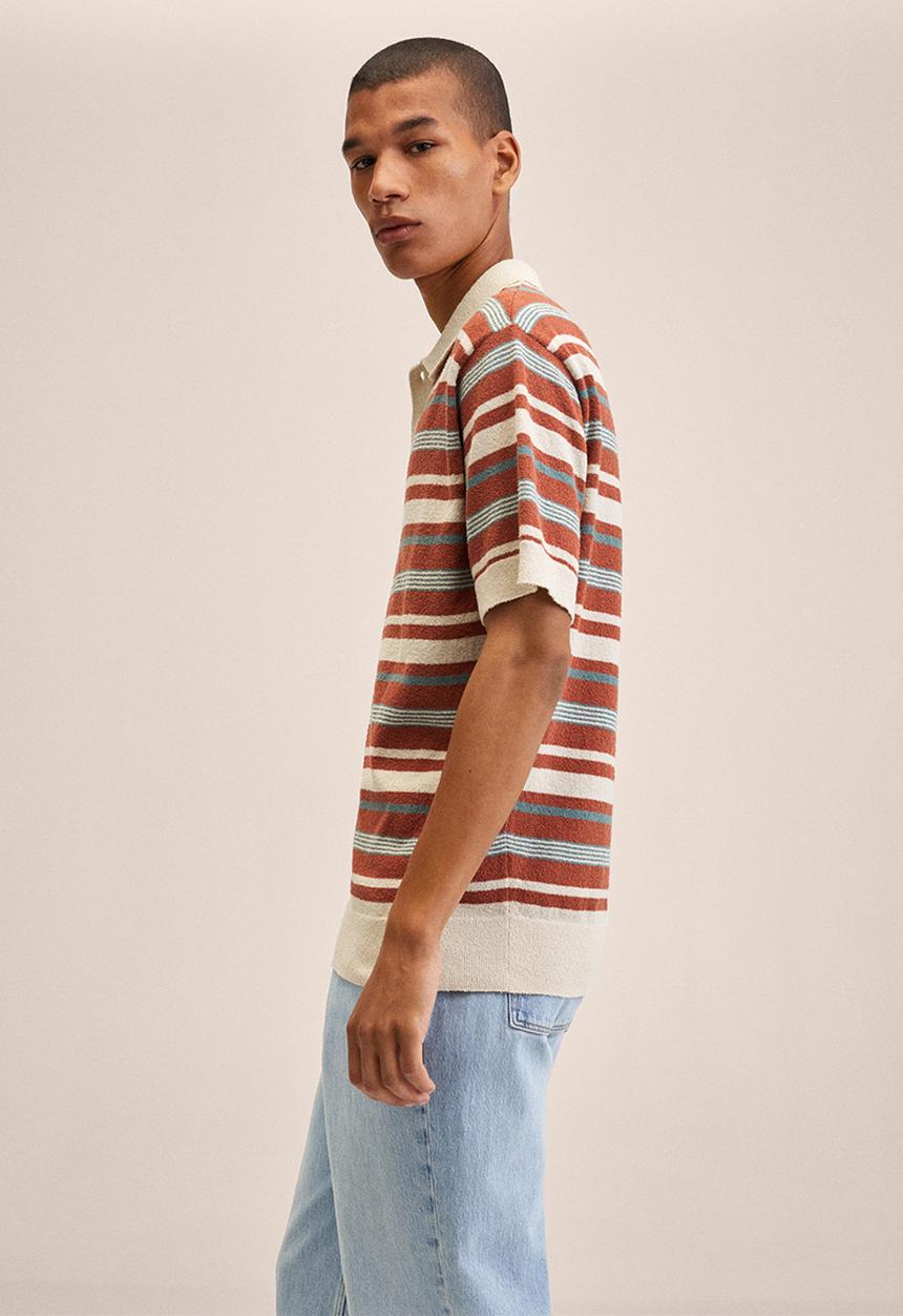 MANGO - Cruz textured striped golfer - orange
