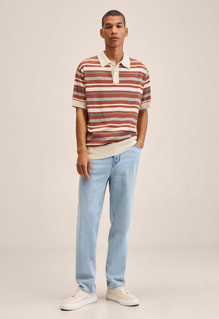 MANGO - Cruz textured striped golfer - orange