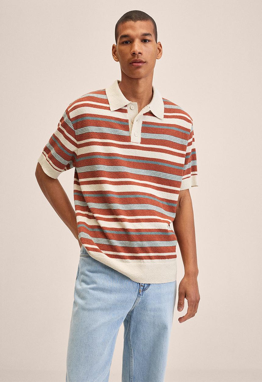 MANGO - Cruz textured striped golfer - orange