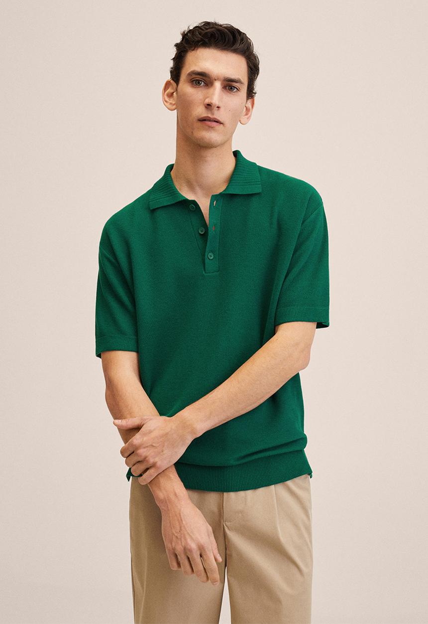 MANGO - Hierro cotton knitted golfer  - green