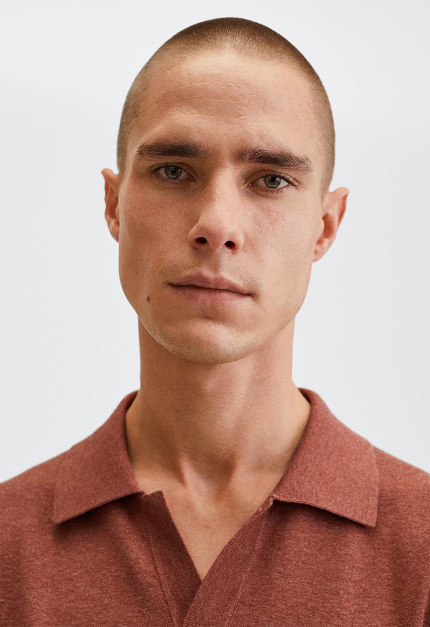 MANGO - Polo shirt lino - burgundy