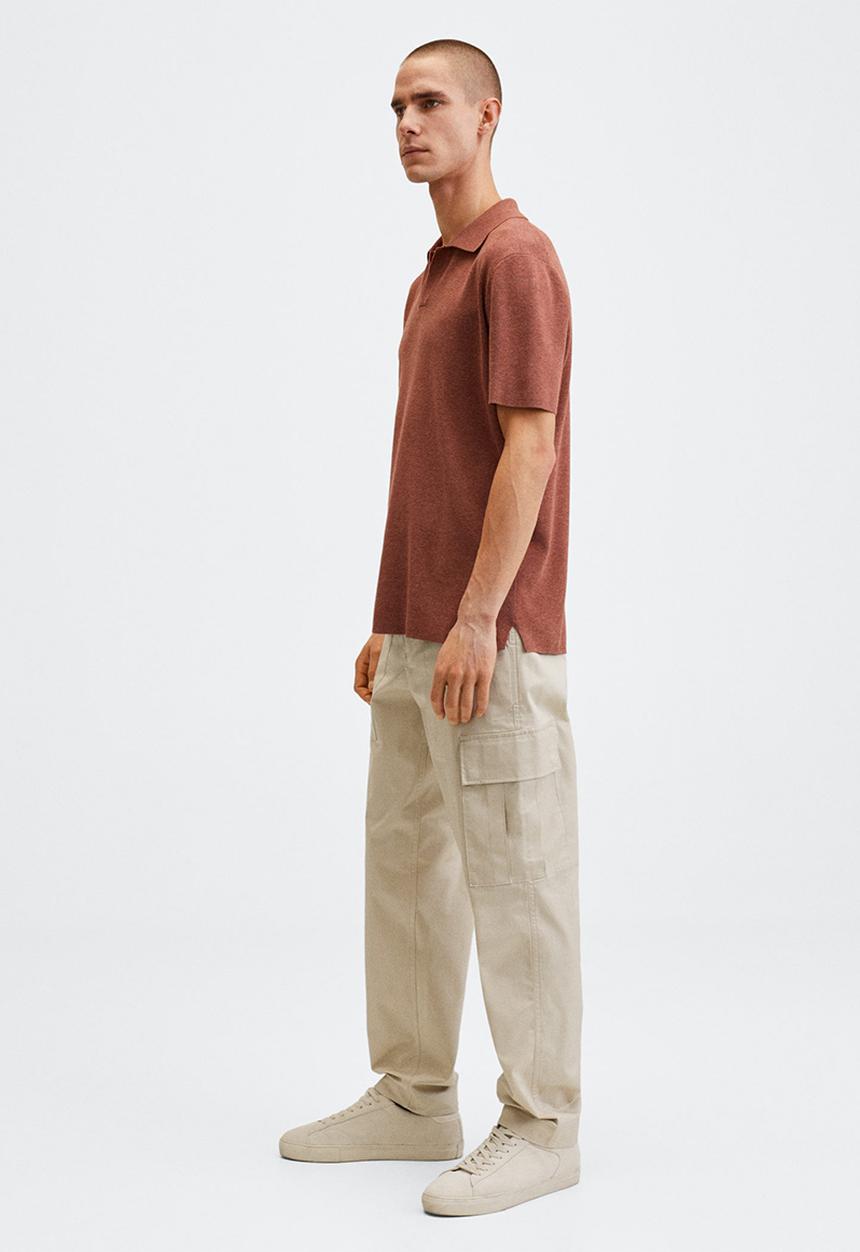 MANGO - Polo shirt lino - burgundy