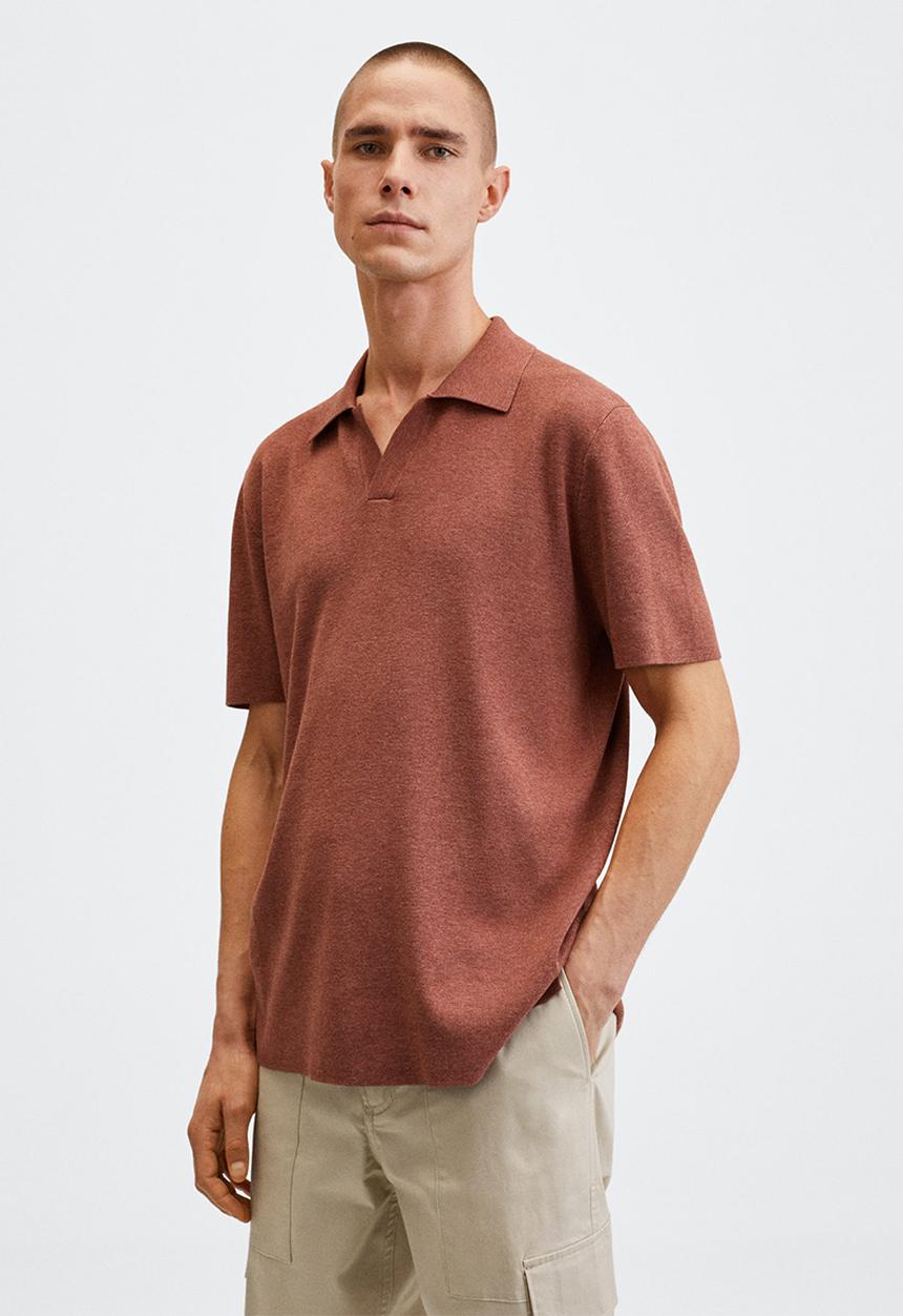 MANGO - Polo shirt lino - burgundy