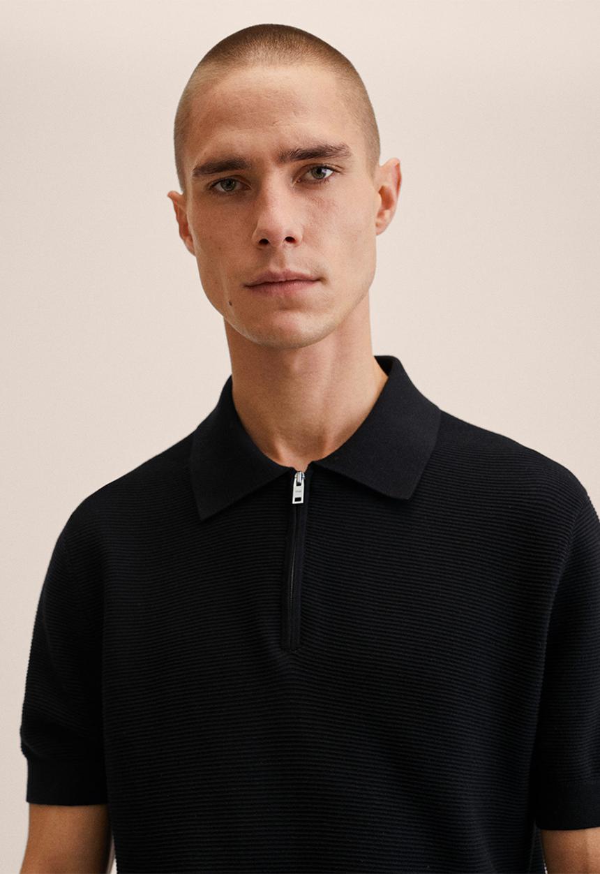 MANGO - Charles knitted zip golfer  - black