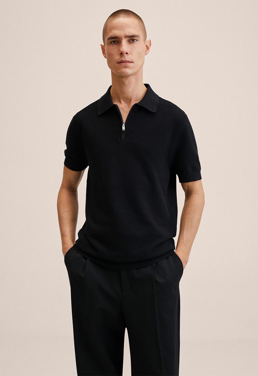 MANGO - Charles knitted zip golfer  - black