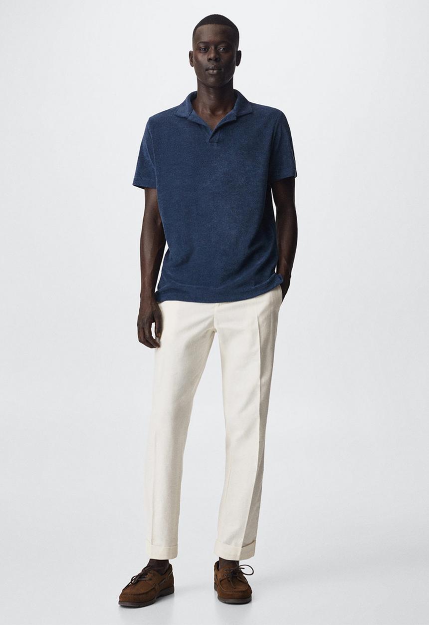 MANGO - Marine towel texture golfer  - navy