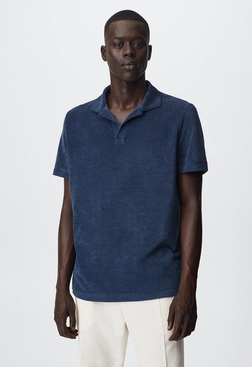 MANGO - Marine towel texture golfer  - navy