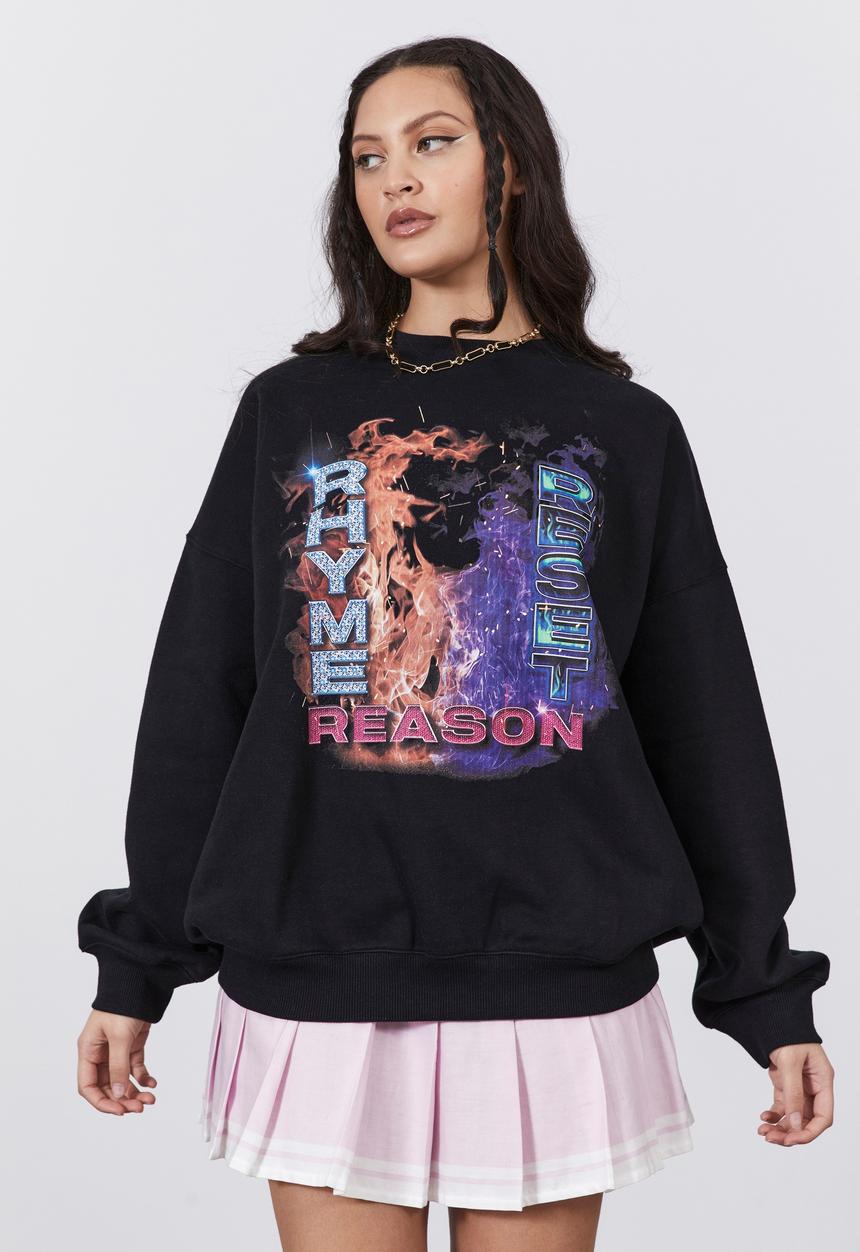 Factorie - Slouchy premium graphic crew - black/rhyme & reason