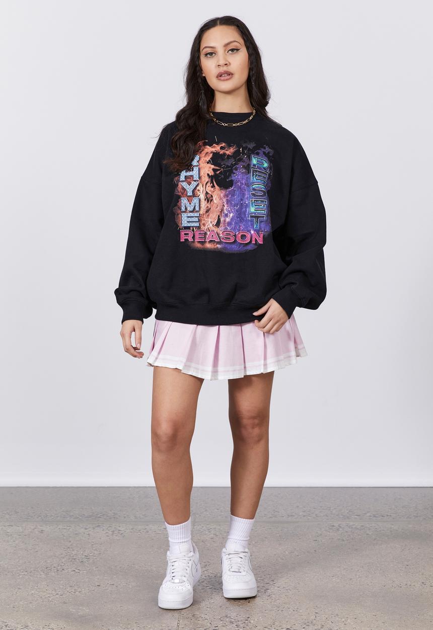 Factorie - Slouchy premium graphic crew - black/rhyme & reason