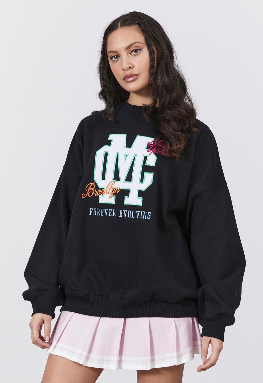 Factorie - Slouchy premium graphic crew - black/mc