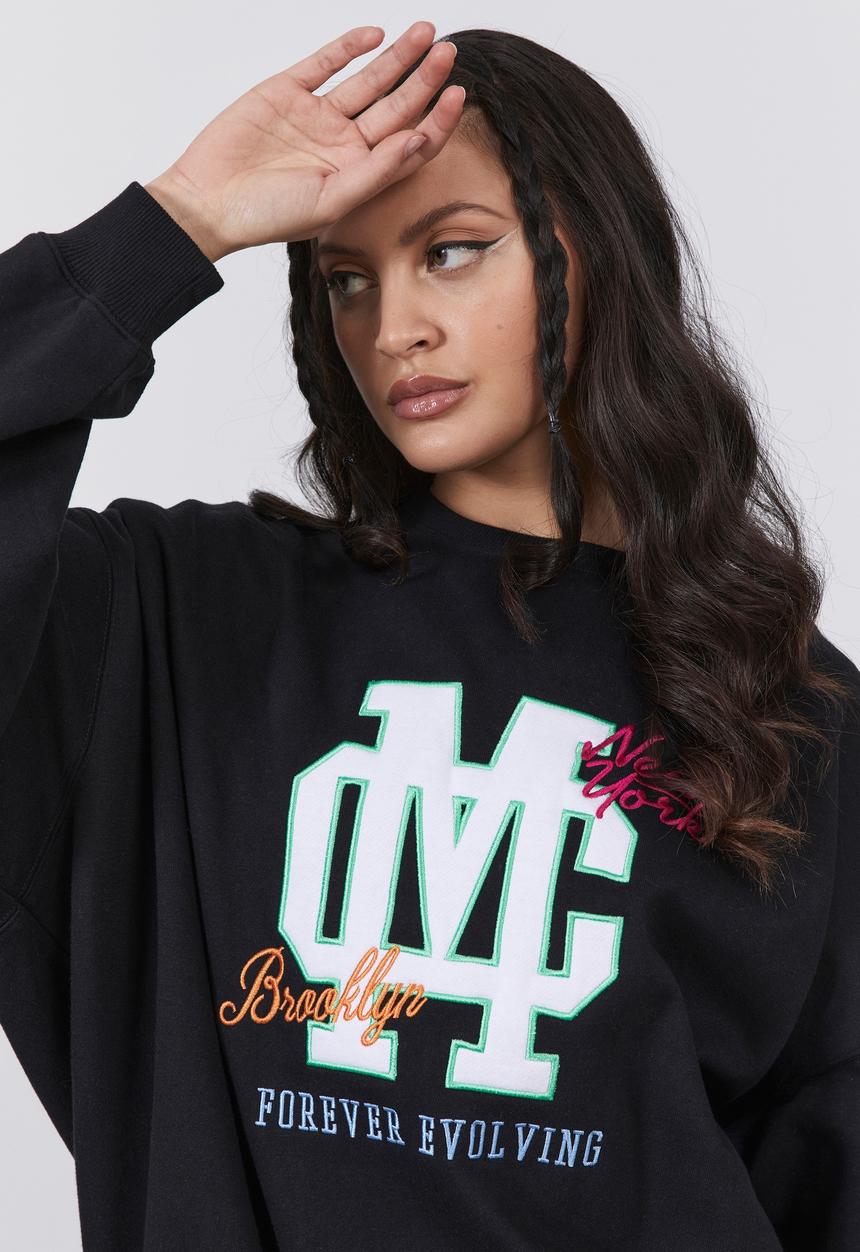 Factorie - Slouchy premium graphic crew - black/mc