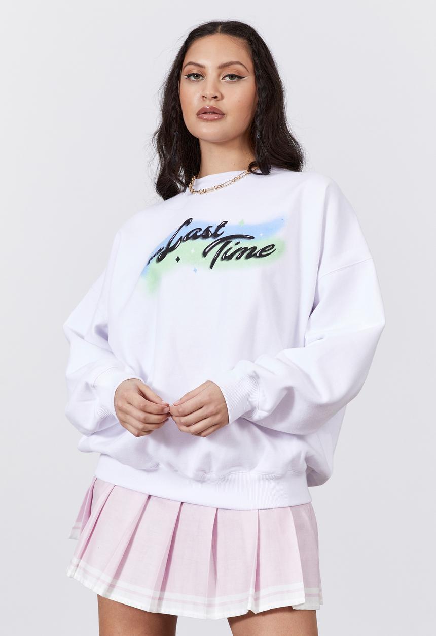 Factorie - Slouchy premium graphic crew - white/last time