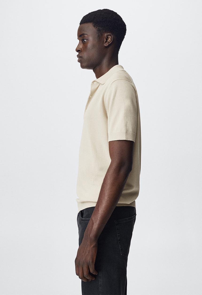 MANGO - Arraona cotton knit golfer - stone