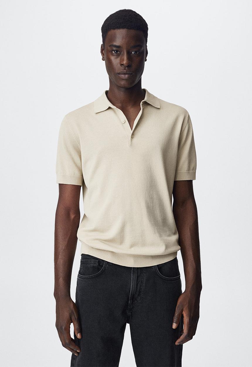 MANGO - Arraona cotton knit golfer - stone