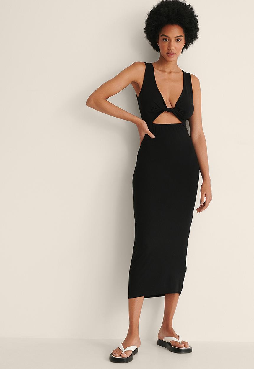 NA-KD - Knot detail mid dress - black
