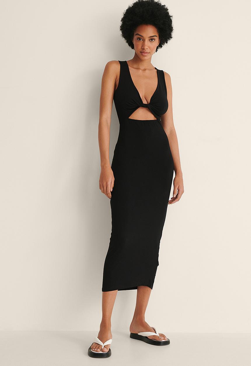 NA-KD - Knot detail mid dress - black