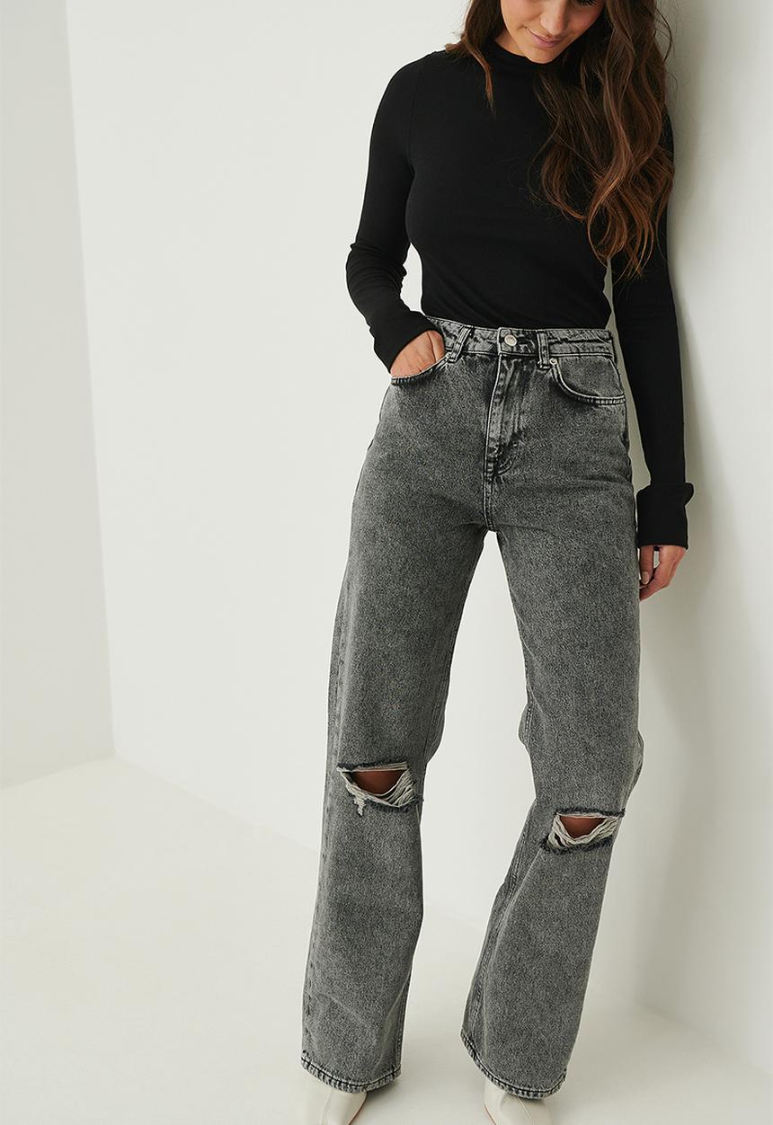 NA-KD - Acid wash wide leg destroyed jeans - acid grey