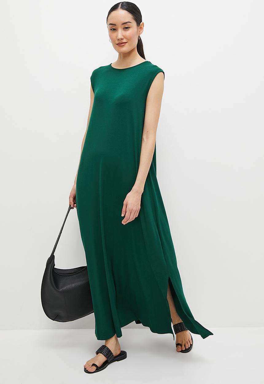 edit - Slit detail a-line knit maxi - emerald