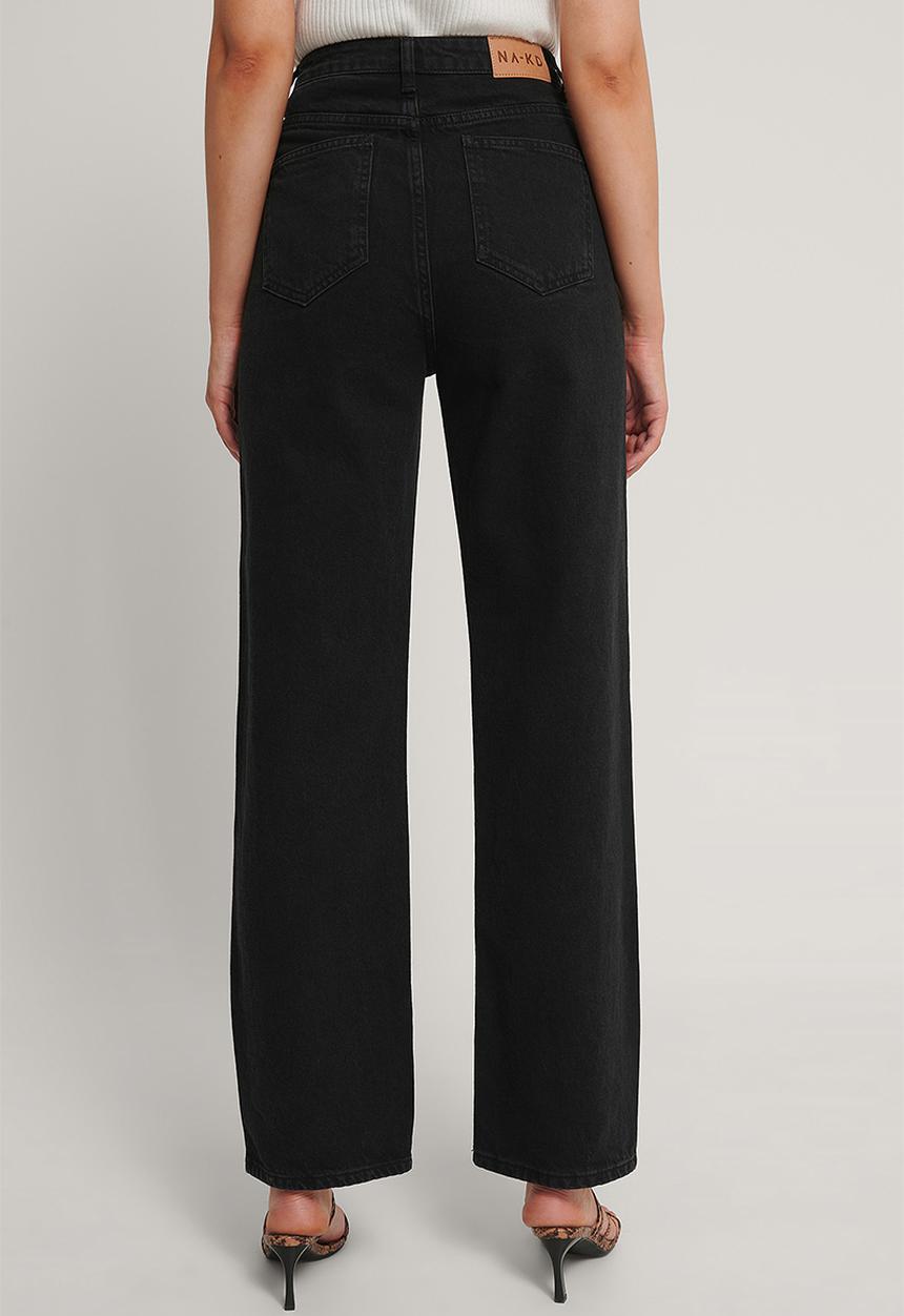 NA-KD - Wide leg high waisted denim - black