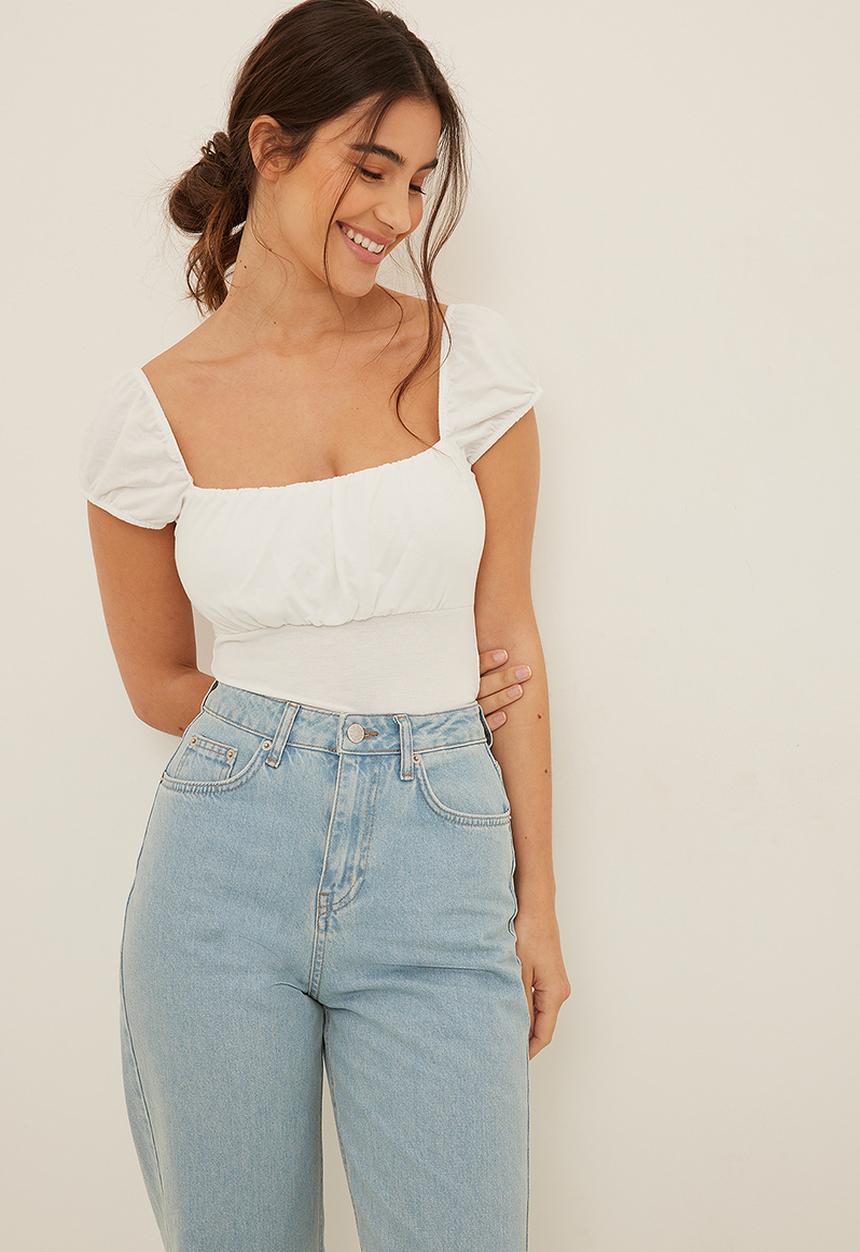 NA-KD - Recycled ruched detail top - white