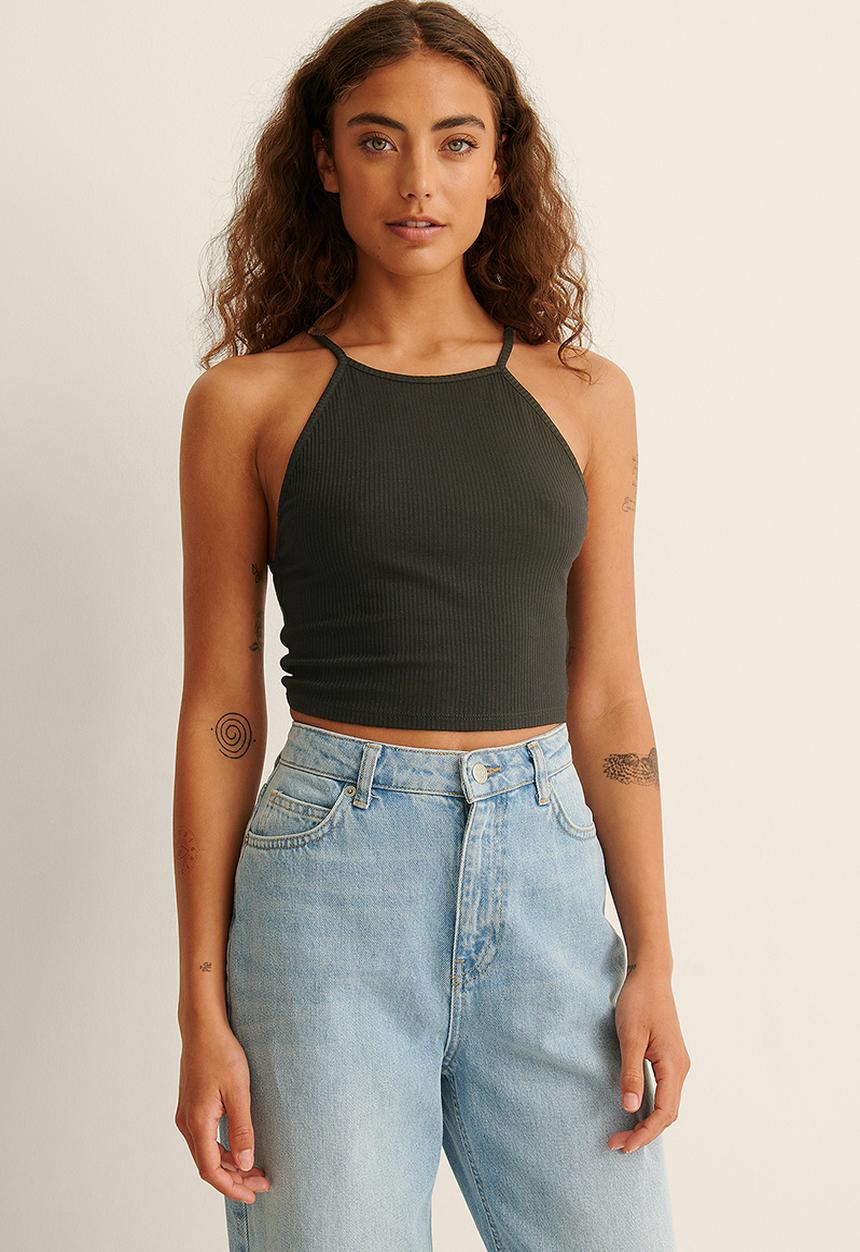 NA-KD - Back detail rib top - black