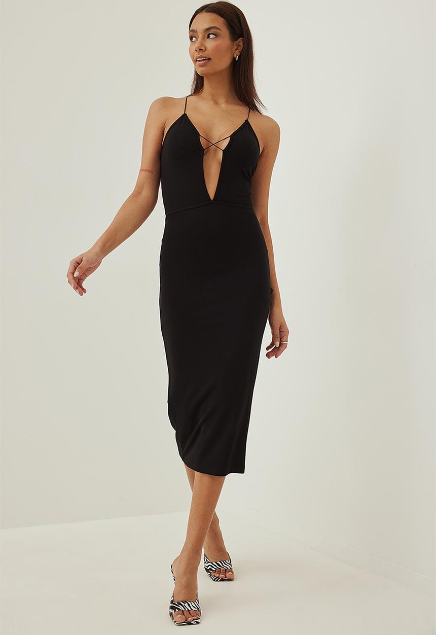 NA-KD - Spaghetti strap front detail dress - black