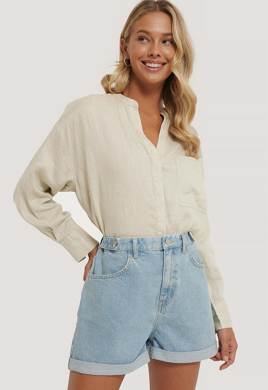 NA-KD - Baggy denim shorts - light blue