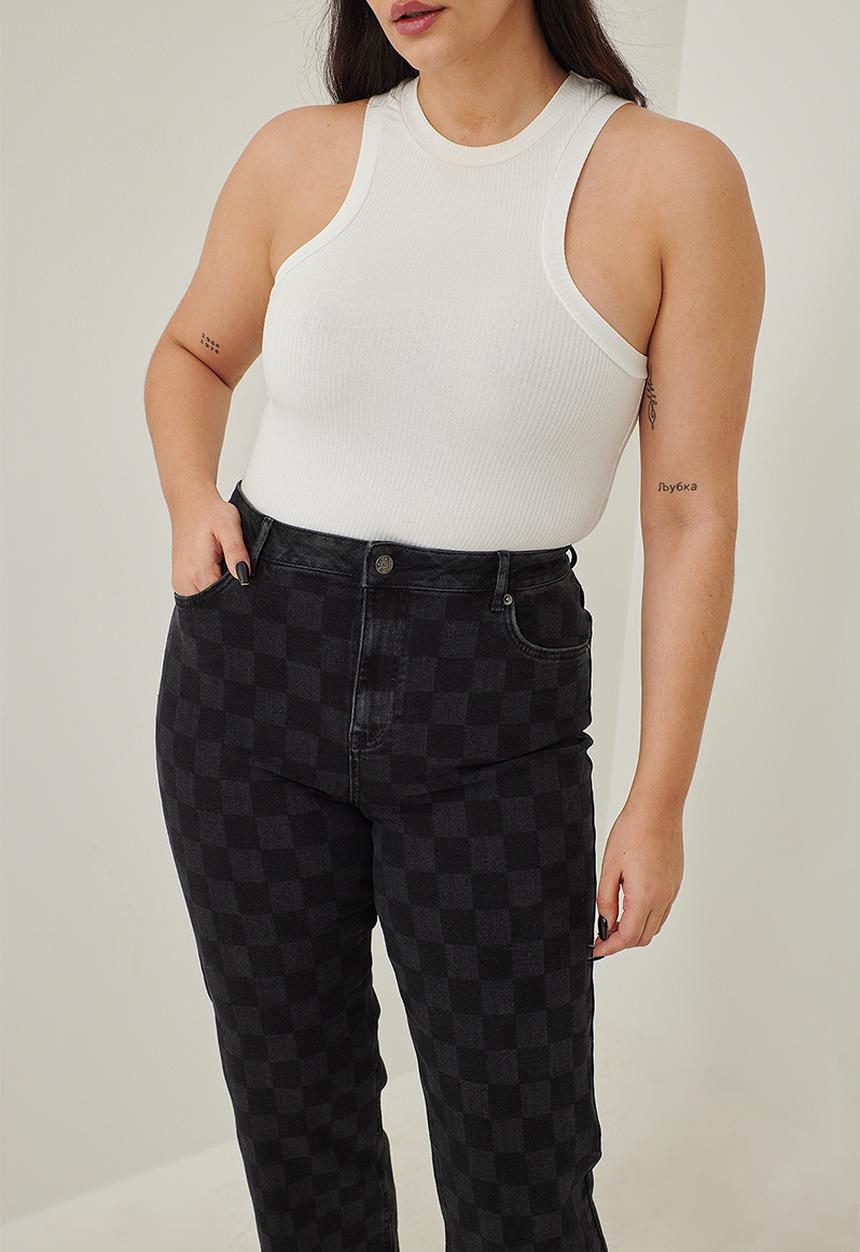 NA-KD - Plus wide leg high waisted denim - checked