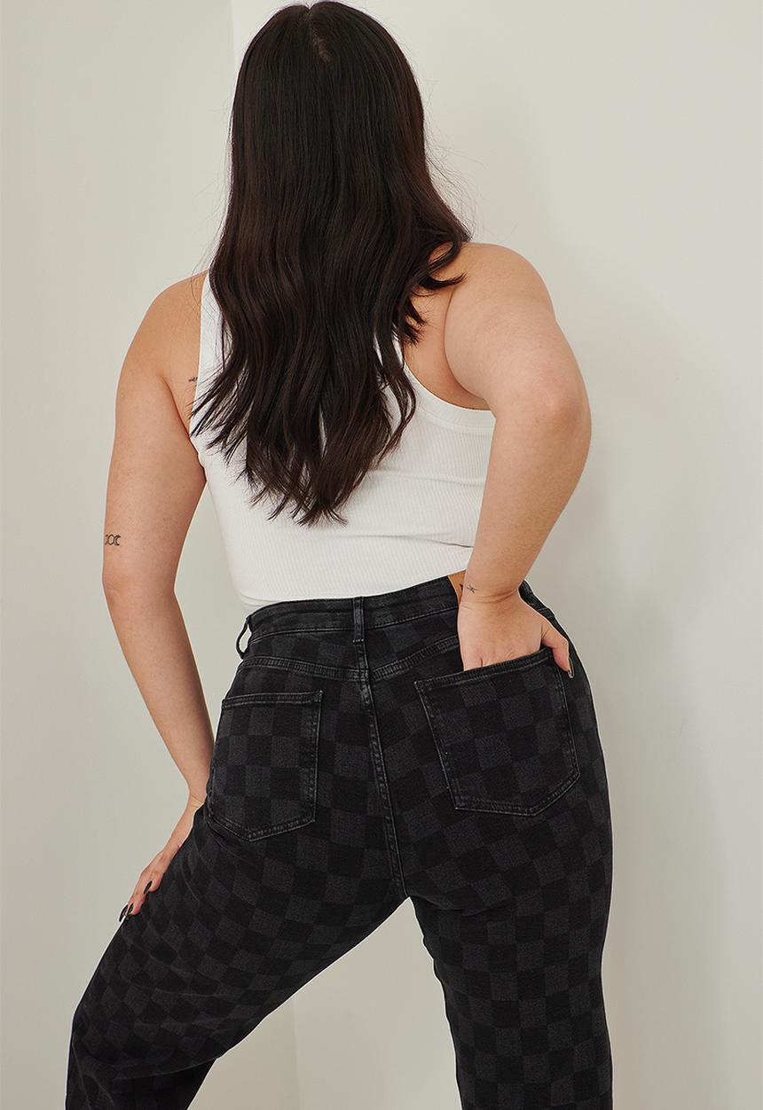 NA-KD - Plus wide leg high waisted denim - checked